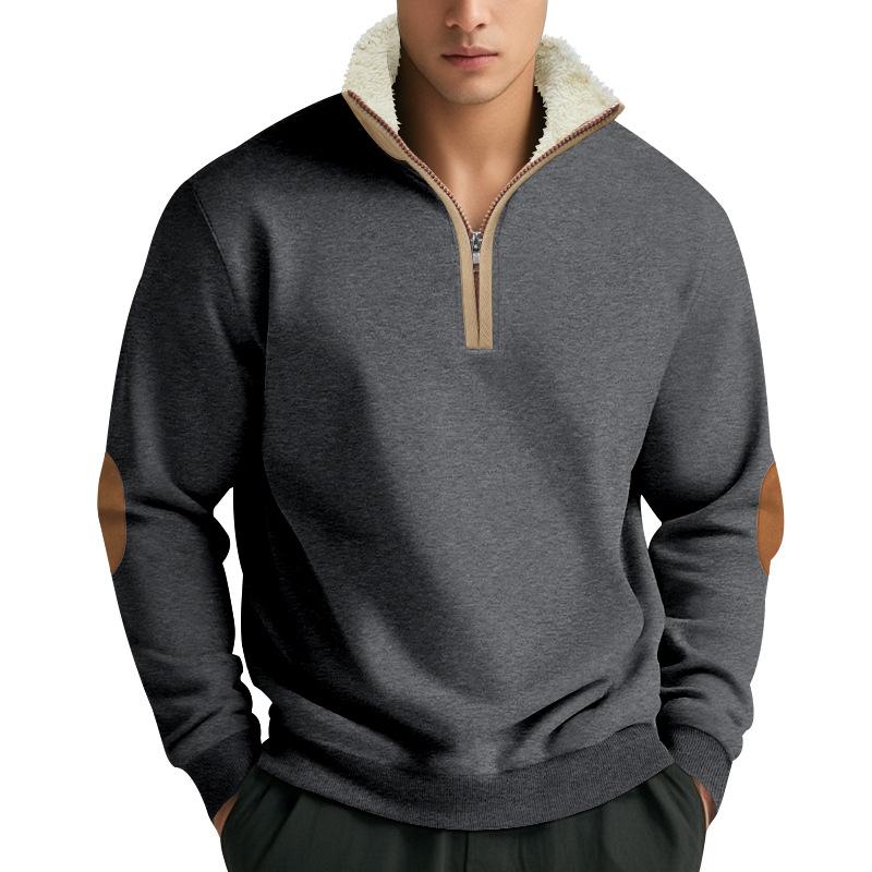 Men's Retro Colorblock Plush Fleece Lapel Stand Collar Long Sleeve Sweatshirt 04671853Z