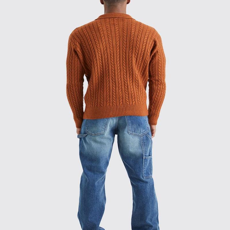 Men's Lapel Buttoned Loose Solid Color Sweater 59807605X