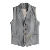 Men's Retro Herringbone Lapel Slim Fit Single Breasted Suit Vest (Chain Excluded) 36645703M