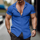 Men's Casual Solid Color Loose Short Sleeve Shirt 48389729M