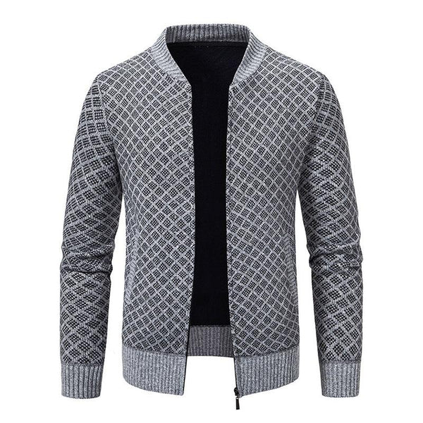 Men's Casual Baseball Collar Fleece Warm Zipper Knit Cardigan 84975709M