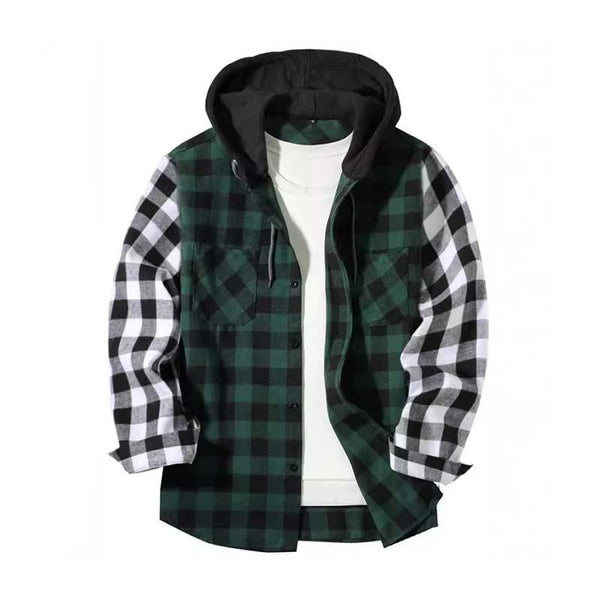 Men's Classic Casual Check Hooded Long Sleeve Shirt 90479460K