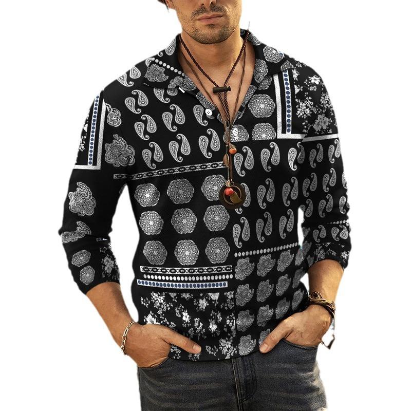 Men's Paisley Print Lapel Polo Shirt 85791282X