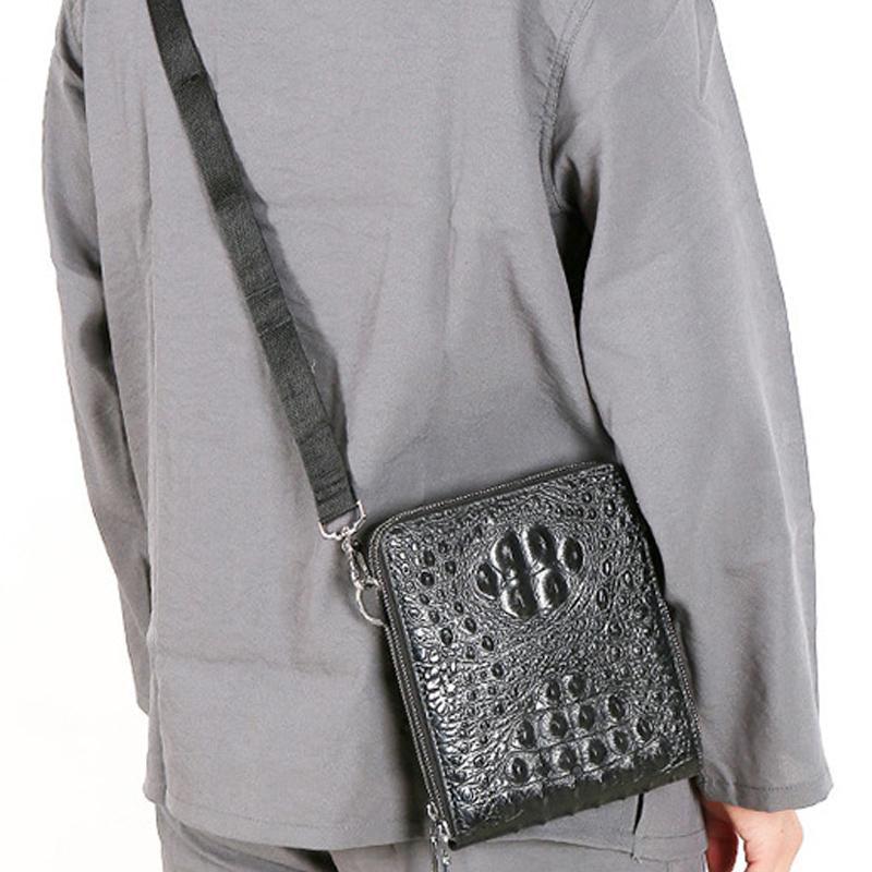 Men's Crocodile Pattern Large Capacity Shoulder Crossbody Leather Bag 70368673U