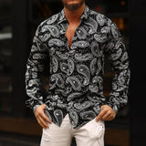Men's Casual Printed Lapel Long Sleeve Shirt 01469611Y