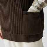 Men's Loose Solid Color Stitching Pocket Round Neck Sweater Vest 01149208Y