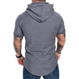Men's Casual Solid Color Cotton Blend Slim Fit Short-Sleeved Hoodie 26663849M