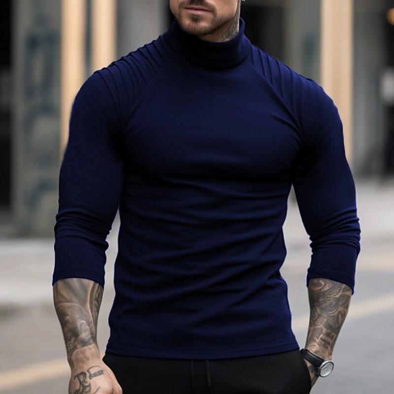 Men's Solid Color Slim High Neck Long Sleeve T-Shirt 97050106Y