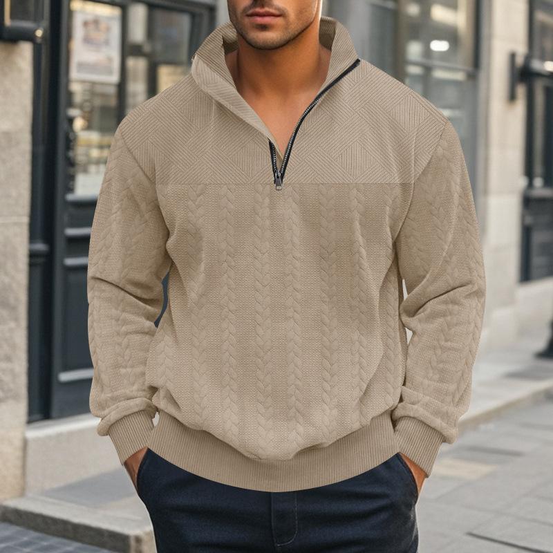 Men's Retro Casual Stand Collar Zipper Loose Jacquard Sweatshirt 57147354X