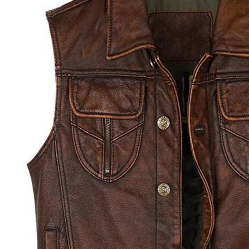 Men's Vintage Distressed Leather Vest 43660088U