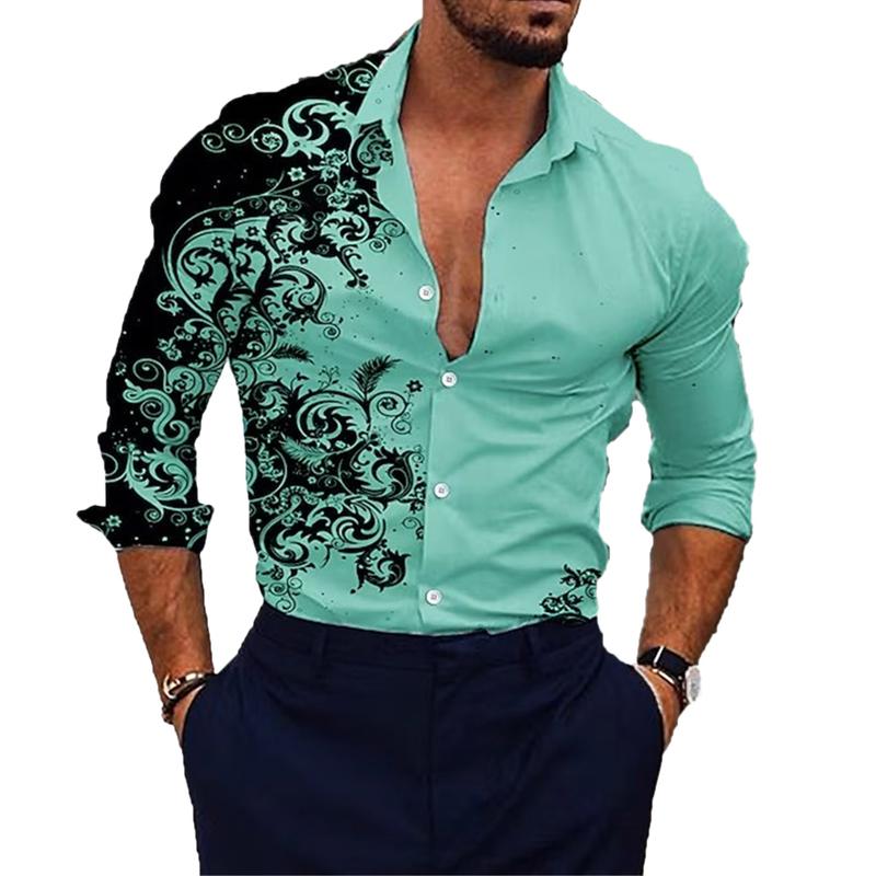 Men's Lapel Casual Printed Long Sleeve Shirt 73904840X