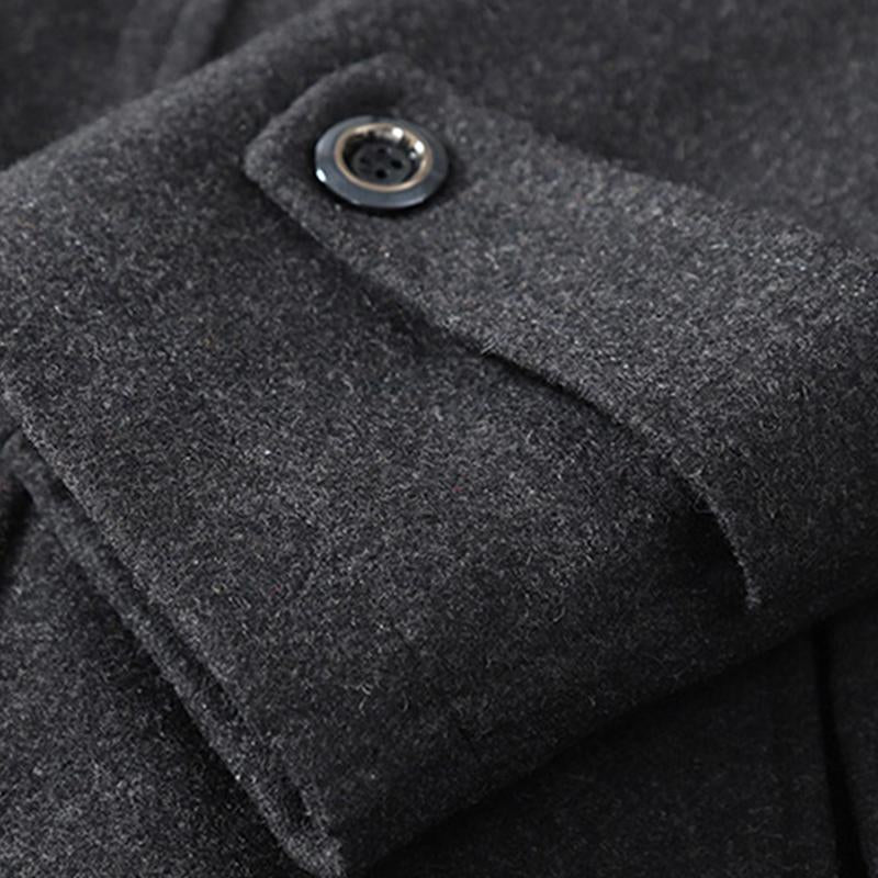 Men's Vintage Woolen Blended Double Collar Zippered Single Breasted Slim Coat 69068984M