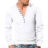 Men's Casual Henley Collar Solid Color Long Sleeve T-Shirt 08938091M
