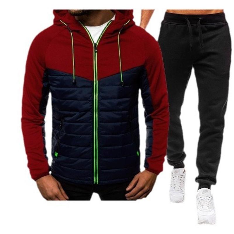 Men's Color Block Hooded Sweatshirt And Trousers Two-piece Set 33767945U