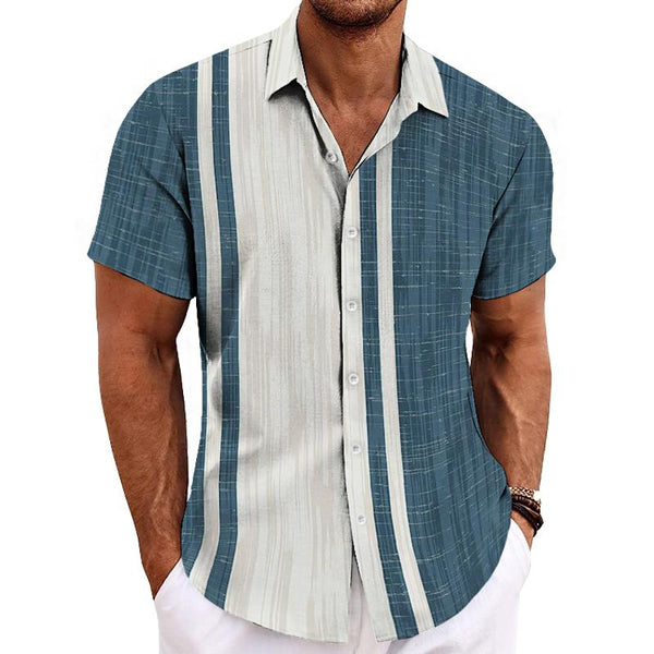 Men's Retro Color Block Print Short Sleeve Shirt 27221148TO