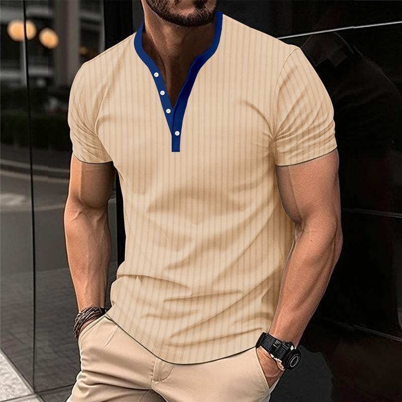Men's Casual Solid Color Pit V-Neck Slim Short-Sleeved T-Shirt 44599044Y