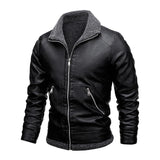 Men's Casual Lapel Plus Fleece Leather Jacket 82165557X