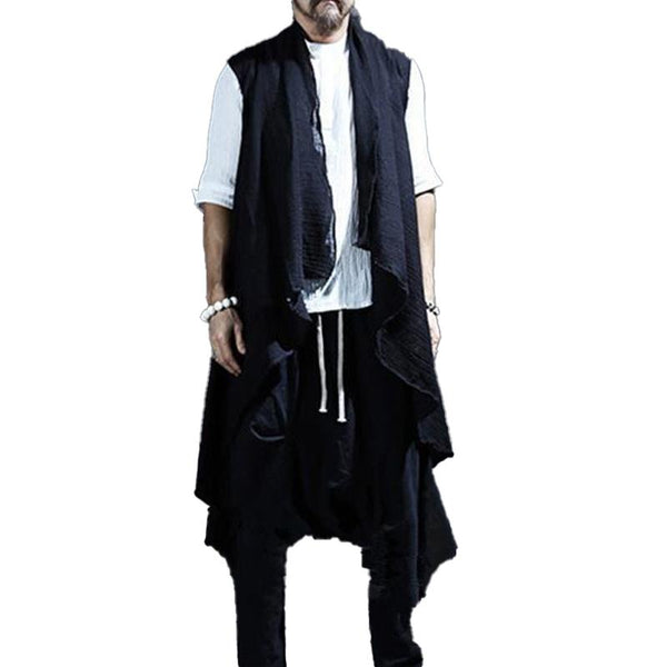 Men's Loose Solid Color Pleated Cape Sleeveless Vest 57876857Y