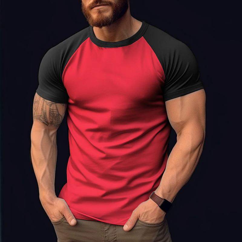 Men's Casual Color Blocking Raglan Short Sleeved T-Shirt 49546994Y