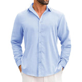 Men's Cotton and Linen Lapel Long-sleeved Shirt 17808727X