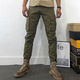 Men's Solid Multi-pocket Elastic Waist Cotton Cargo Pants 16864944Z