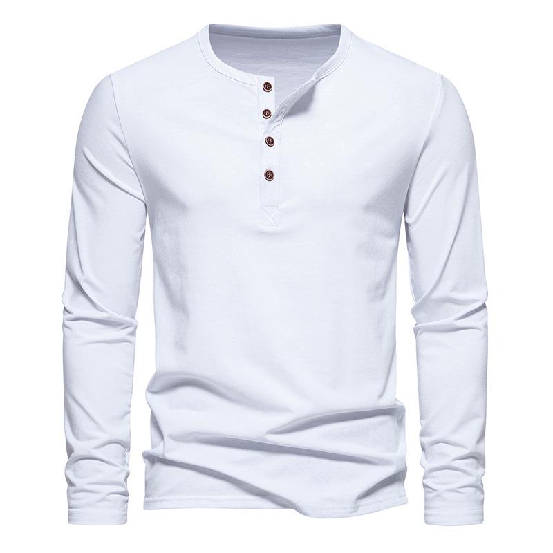 T-shirt décontracté à manches longues et col Henley uni pour hommes 52904398Z