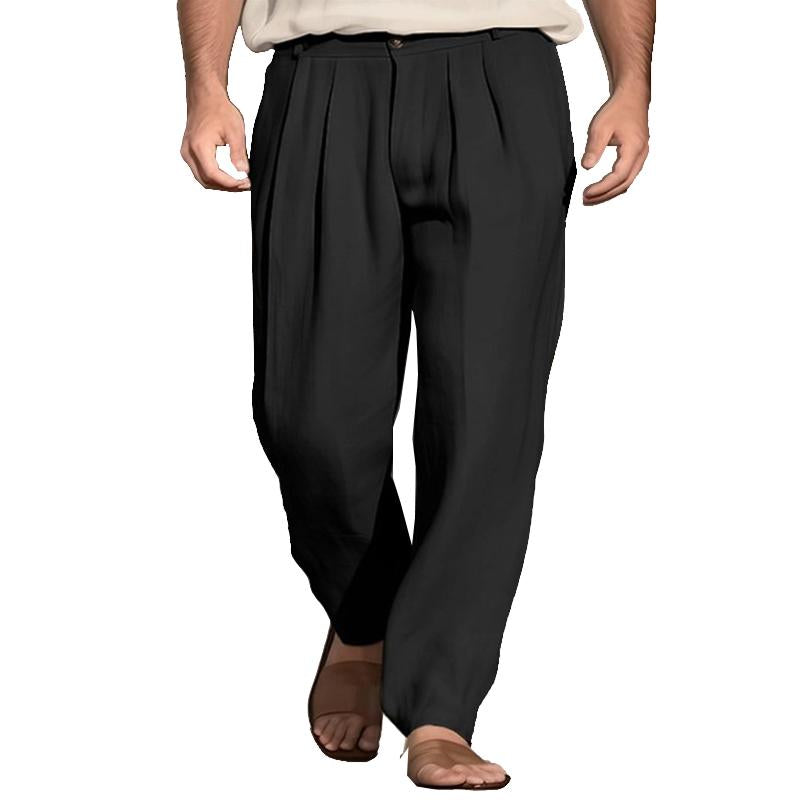 Men's Linen Loose Solid Color Comfortable Breathable Casual Pants 40917513X