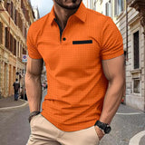 Men's Casual Solid Color Waffle Short Sleeve POLO Shirt 25729090Y