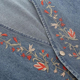 Men's Vintage V Neck Floral Embroidery Loose Denim Vest 60427439M
