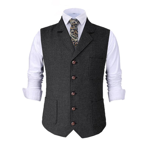 Men's Vintage Herringbone Notch Lapel Single Breasted Suit Vest 43372056M