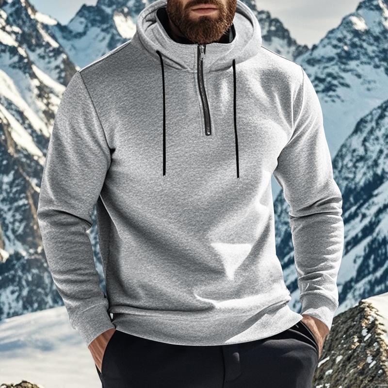 Men's Solid Color Plush Warm Zipper Hooded Sweatshirt 71069586Y