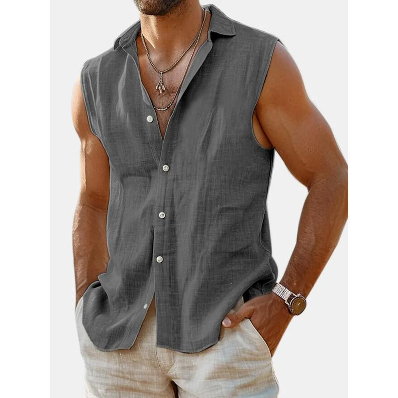 Men's Solid Color Lapel Sleeveless Shirt 30973559Y