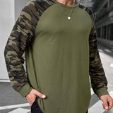 Men's Camouflage Stitching Long-sleeved Round Neck T-shirt 54698349X