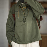 Men'S Vintage Solid Color Strap Cargo Hooded Sweatshirt 87330442Y
