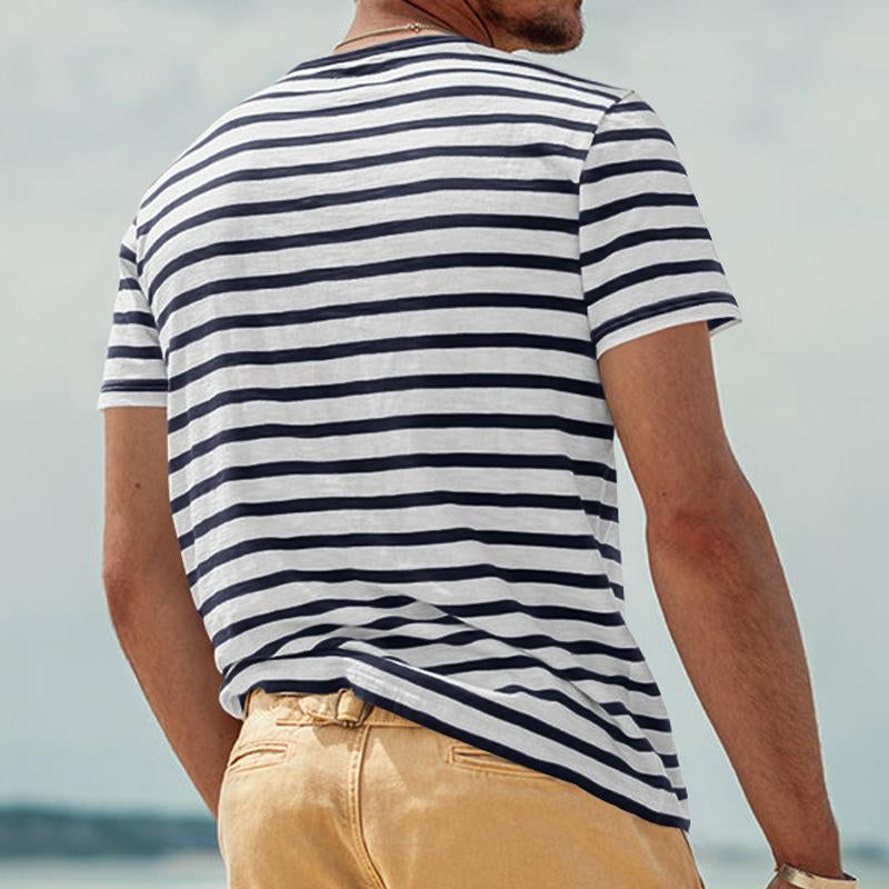 Men's Retro Striped Chest Pocket Short Sleeved T-Shirt 89640800Y
