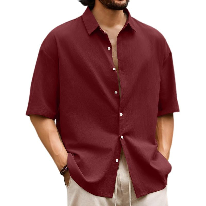 Men's Casual Solid Hawaiian Short Sleeve Shirt 27590616X
