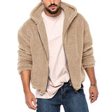 Men's Casual Fleece Warm Hooded Solid Color Long Sleeve Jacket 31885749M
