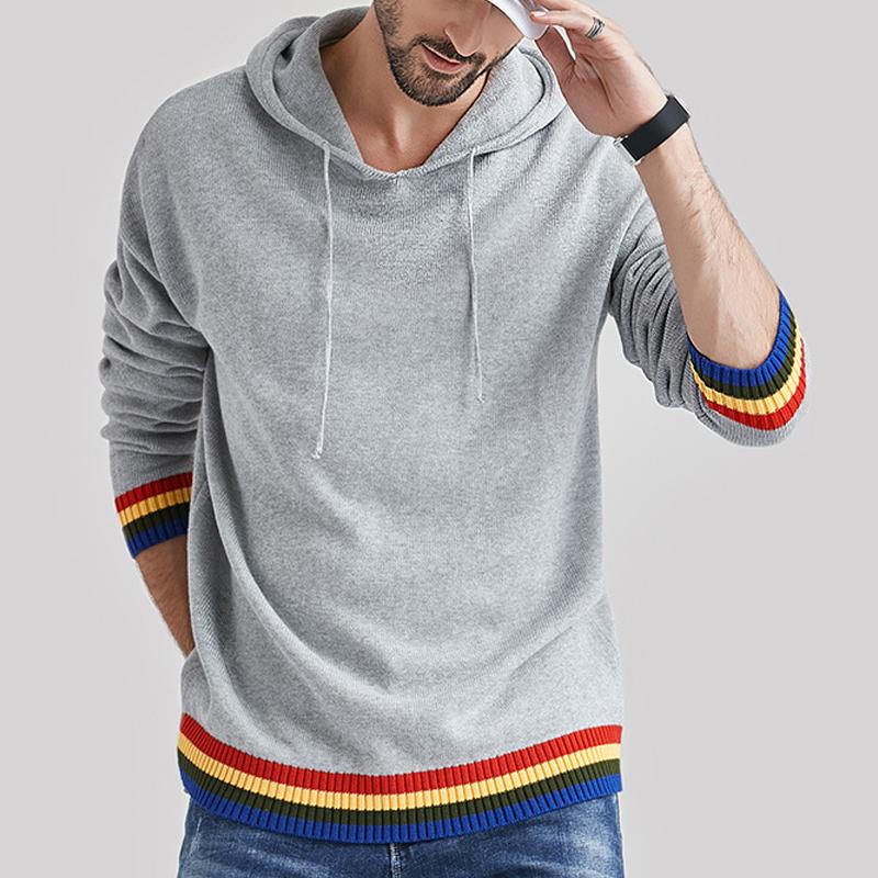 Men's Vintage Rainbow Patchwork Hooded Sweater 76898659Y