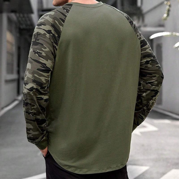 Men's Camouflage Stitching Long-sleeved Round Neck T-shirt 54698349X