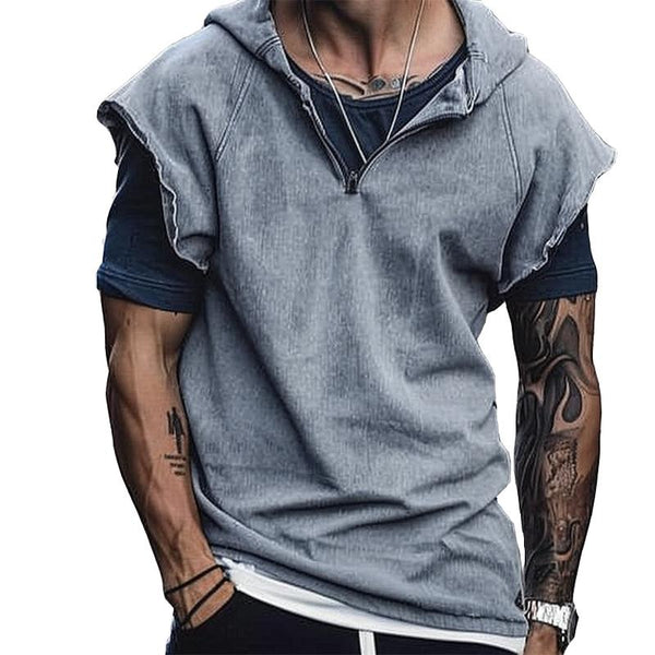 Men's Retro Casual Hooded Zipper Distressed Tank Top 52157537TO