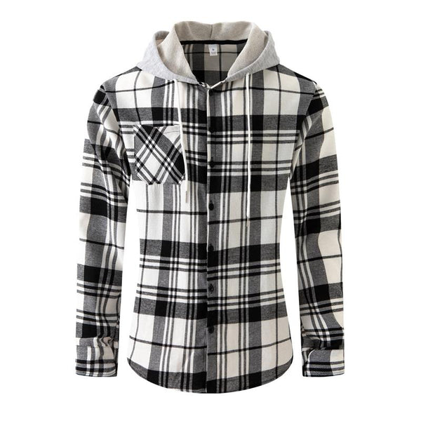 Men's Plaid Flannel Hooded Casual Jacket 11828563X