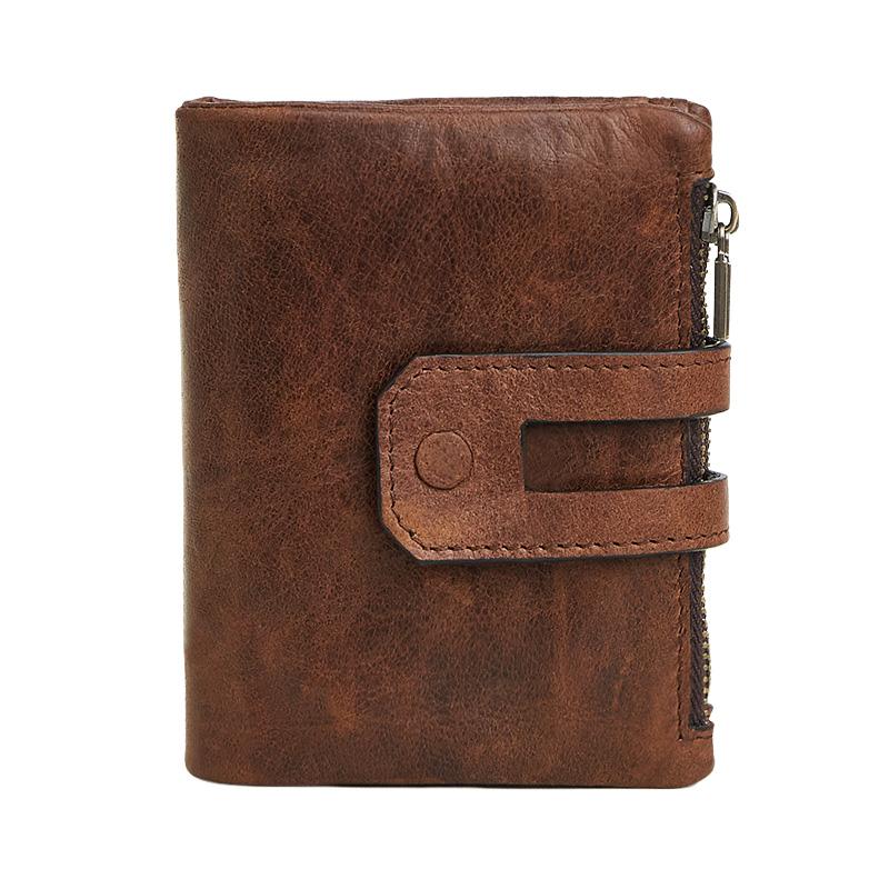 Men's Genuine Leather Double Zipper Multi-Card Slot Vintage Card Holder Wallet 58897233U