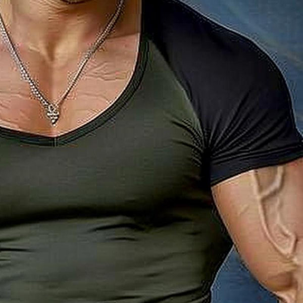 Men's Colorblock Round Neck Short Sleeve T-Shirt 63355597X