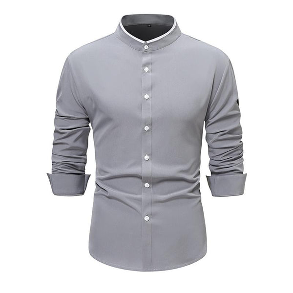 Men's Casual Contrast Color Stand Collar Long Sleeve Shirt 12077443X