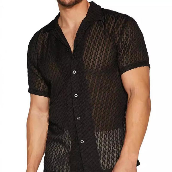 Men's Hollow Jacquard Fashion Casual Shirt 14858791X