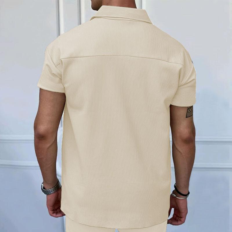 Men's Solid Color Zipper Lapel Short Sleeve Polo Shirt 47900104Y