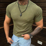 Men's Casual Solid Color Round Neck Knitted Short-Sleeved Sweater 41874878Y