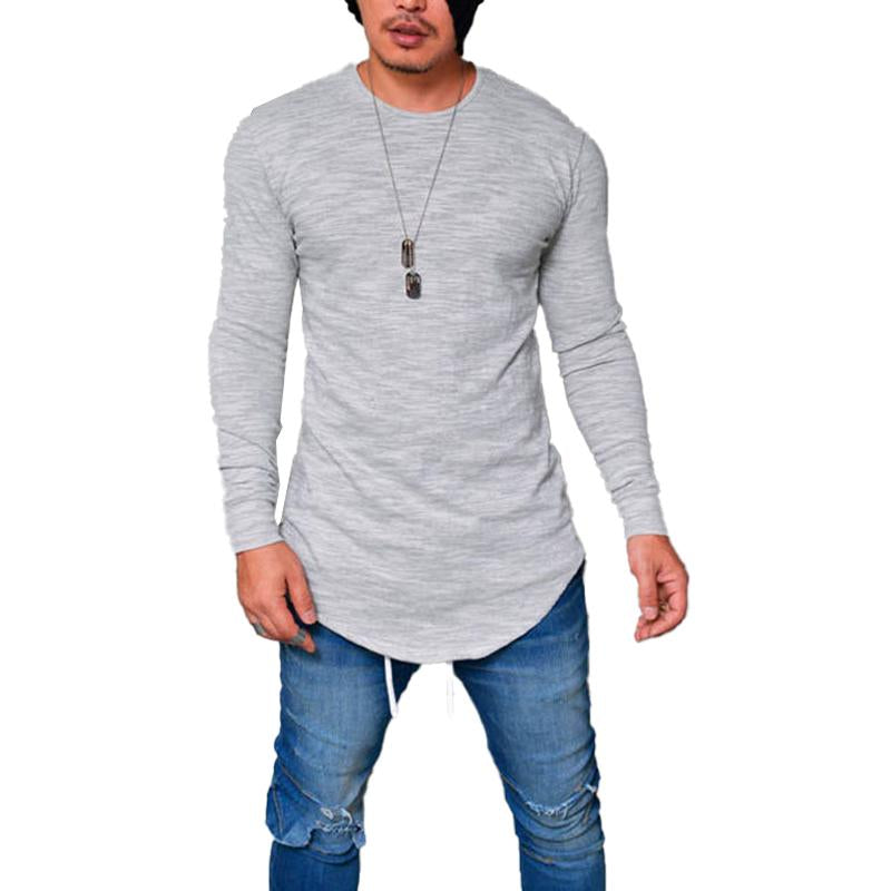 Men's Round Neck Slim Solid Color Long Sleeve T-shirt 50062697X