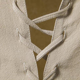 Men's Beach Solid Color Long Sleeve Cotton Linen Stand Collar Shirt Shorts Set 60040984X