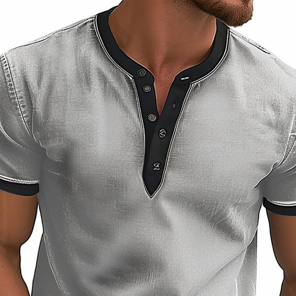 Men's Contrast Color Short Sleeve Button-Up T-Shirt 84653919X